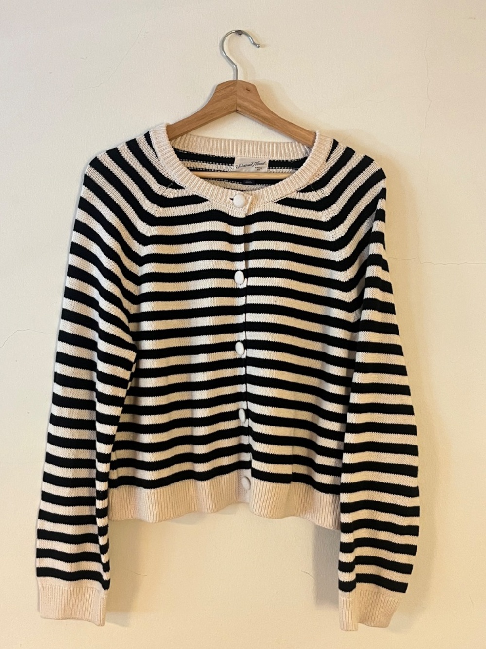 Black and White Breton Stripe Boxy 100% Cotton Cardigan with Big Buttons